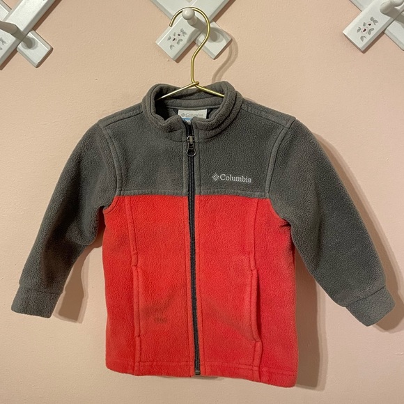 Columbia Fleece light Jacket Top Size 24 months Gray and Orange/pink zip up - Picture 1 of 4